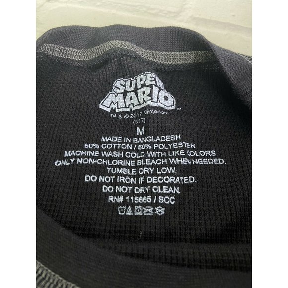 Nintendo Super Mario Logo Long Sleeve Knit Graphic Tee Black T-Shirt Mens Size M - Picture 4 of 7